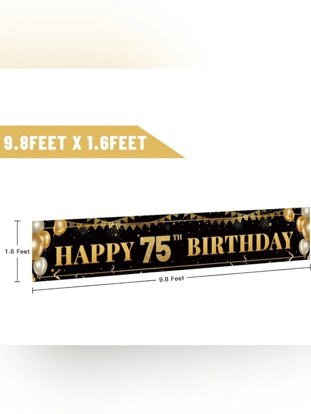 75th Birthday Banner - Black and Gold Happy 75th Birthday